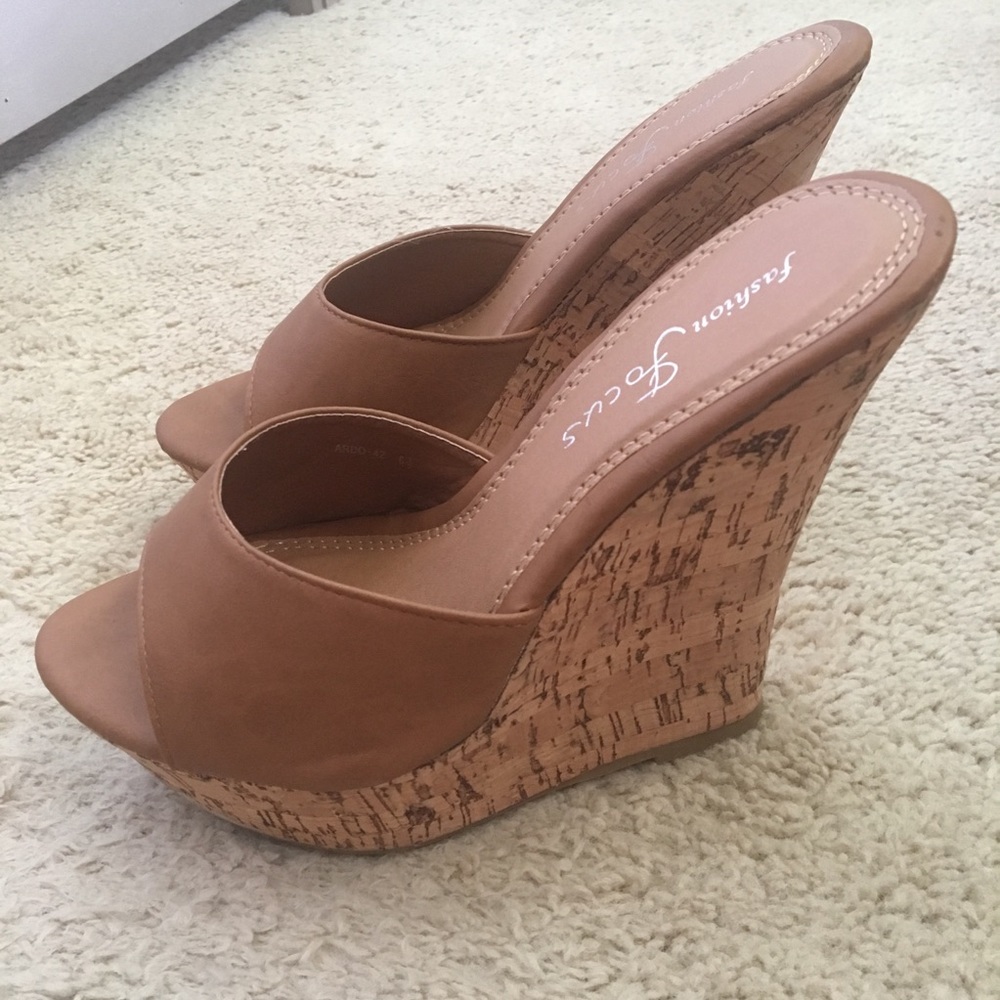 Light Brown Platform Wedge Heels
